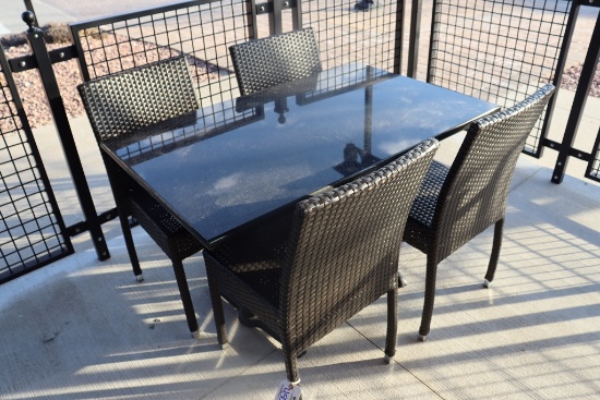 Set to go - 30" x 48" granite top patio table with 4 matching aluminum fram
