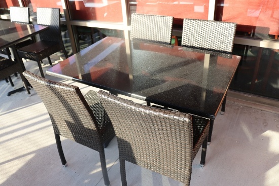 Set to go - 30" x 48" granite top patio table with 4 matching aluminum fram