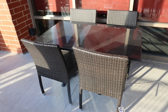 Set to go - 30" x 48" granite top patio table with 4 matching aluminum fram