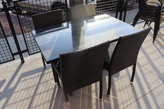 Set to go - 30" x 48" granite top patio table with 4 matching aluminum fram