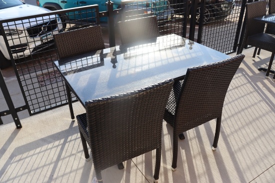 Set to go - 30" x 48" granite top patio table with 4 matching aluminum fram