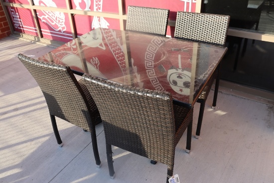 Set to go - 30" x 48" granite top patio table with 4 matching aluminum fram