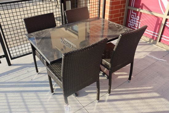Set to go - 30" x 48" granite top patio table with 4 matching aluminum fram