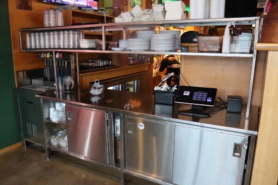 30" x 8' stainless base cabinet with sliding front doors with 10' stainless