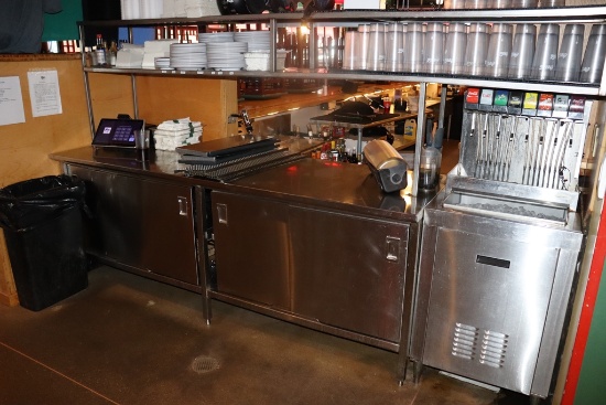 30" x 8' stainless base cabinet with sliding front doors with 10' stainless