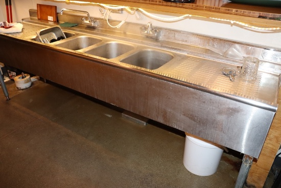Eagle 96" stainless 4 bin bar sink with drain boards