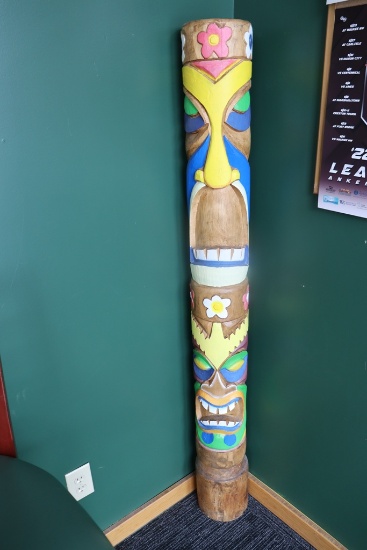 63" tall wood totem pole - colorful