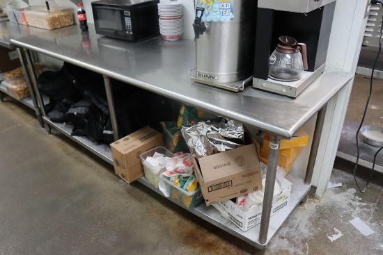 30" x 8' stainless table with stainless under shelf