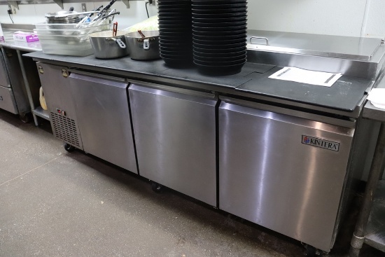 Kintera KRR94X refrigerated raised rail pizza make table - 2 lids - 3 doors