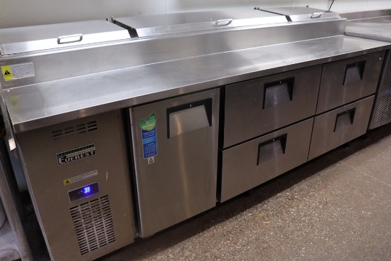 Everest 94" refrigerated raised rail pizza make table with 4 drawers - 1 do