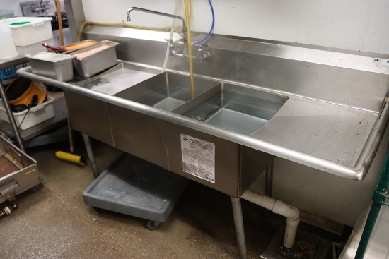 Jon Boos 84" stainless 3 bin sink with drain boards - 16" x 20" bins