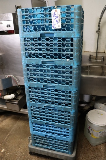 All to go - 7 blue glass dish boxes with cart