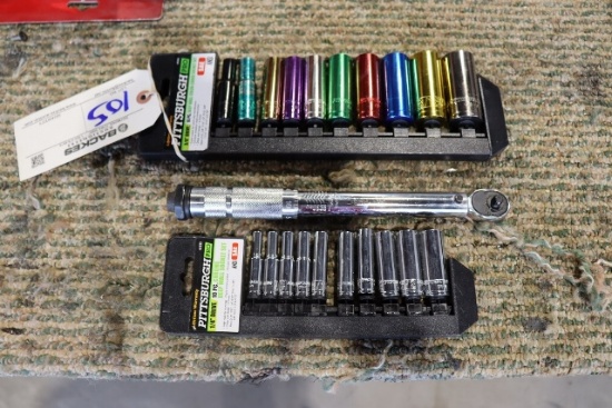 Times 2 - Pittsburg 1/4" & 3/8" drive standard deep well socket sets