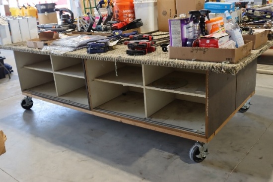 6' x 10' 34" Tall wood frame portable glass work table