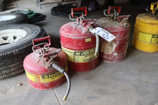 Times 3 - 1) 2.5 gallon & 2) 5 gallon metal gas cans - rough condition