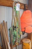 Green safety harness with rope lanyard
