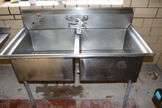 54" stainless 2 bin sink with 23" x 23" bins