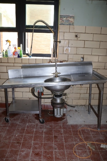 66" stainless right hand soil table with pre rinse & food disposal