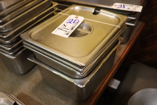 Times 4 - (3) 2/3 x 6" & (1) 2/3 x 4" Stainless inset pans with 1 lid