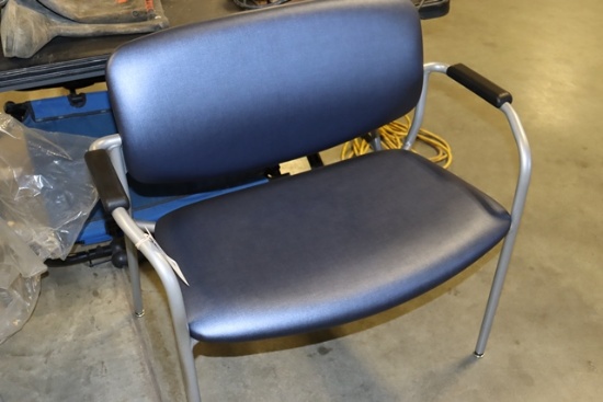 New 32" metal framed blue vinyl oversized waiting room chairs