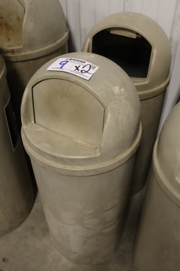 Times 2 - Rubbermaid 12" round tan trash cans with lids & inside bins