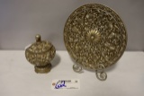Pair of decorative bowl with lid and plate