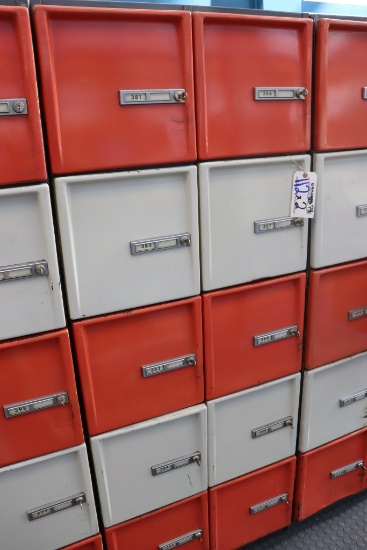Times 2 - 30" x 74" metal 10 bay bowling lockers - some have keys & some do