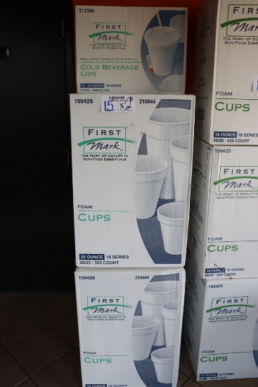 Times 2 - Cases of First Mark 20 oz. foam cups with 1 case of lids