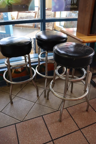Times 3 - Metal framed black vinyl seat bar stools