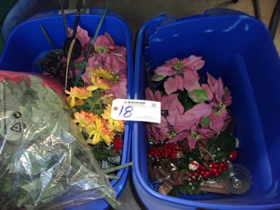 2 totes of decorative flowers and more