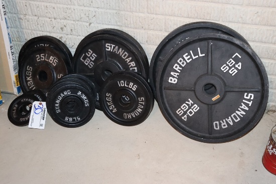 All to go - Olympic barbell weights - 2) 45's, 2) 35's, 2) 25's, 2) 10's, 4