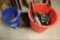 All to go - tote of bungee cords and straps and misc. log chains