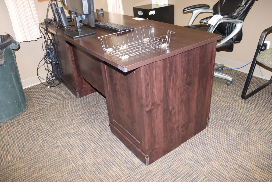 30" x 66" wood laminate office desk with metal file cabinet