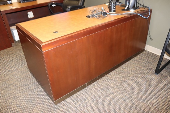 32" x 68" cherry finish office desk with 6 drawers with wood laminate top