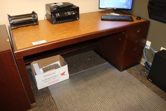 32" x 68" cherry finish office desk with 3 drawers with wood laminate top