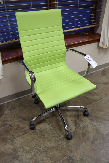 Simon lime green chrome base with leather style swivel conference room arm