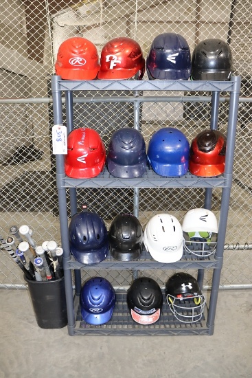 All to go - 15 helmets with bats and plastic rack