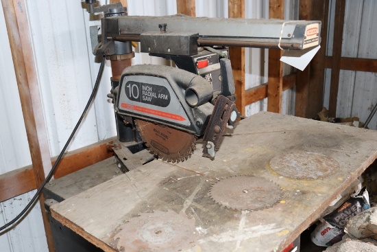 Craftsman 10" radial arm saw with metal base cabinet