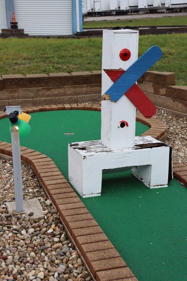 All to go - Upper goofy golf section - PVC lights, allen block, 16" pavers,