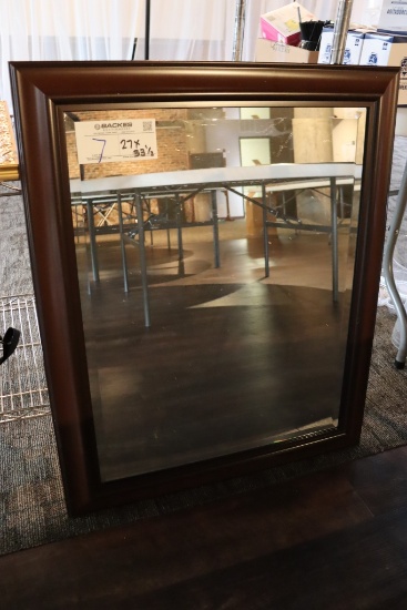 27" x 33 1/2" wood framed beveled edge mirror