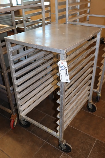 Portable aluminum sheet pan rack with 24" x 36" galvanized top