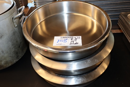 Times 3 - 14" stainless baking pans with 2 lids
