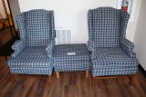 Set of 3 plaid furniture - 2 chairs and 1 foot stool