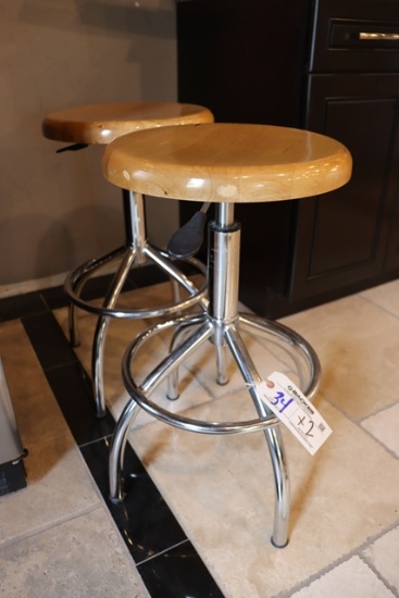 Times 2 - Chrome metal framed wood seat swivel stools