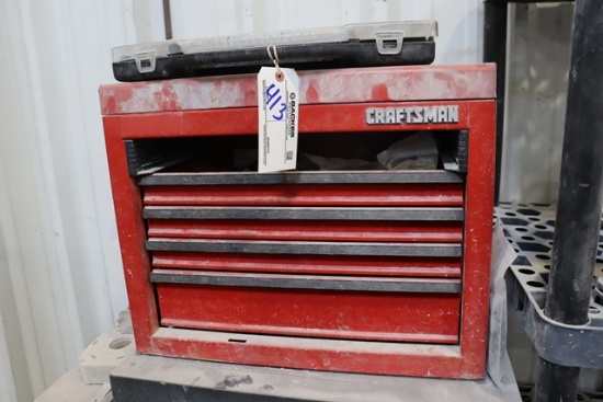 Craftsman 21" red tool box with some tools & stand