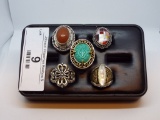 Group of Five Rings All Size 7 All .925 Silver (one with brass accents)