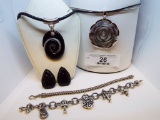 Two Leather Necklaces, One Pair of Clip on Earrings, Two Bracelets .925