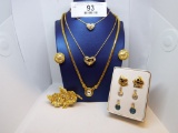 Group with 3 necklaces, Clip on Earrings , Brooch