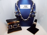 Group with Matching Necklace, Bracelet and Clip On Earrings - All .925 Silv