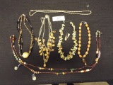 Group of Six Necklaces and 1pr of Clip on Earrings